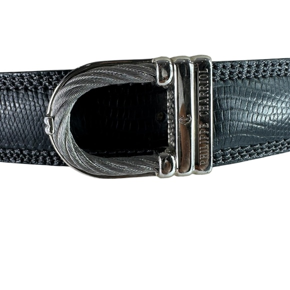 Genuine PHILIPPE CHARRIOL Black Leather Men Bletr Pebbled Made In France 42 - Picture 4 of 13